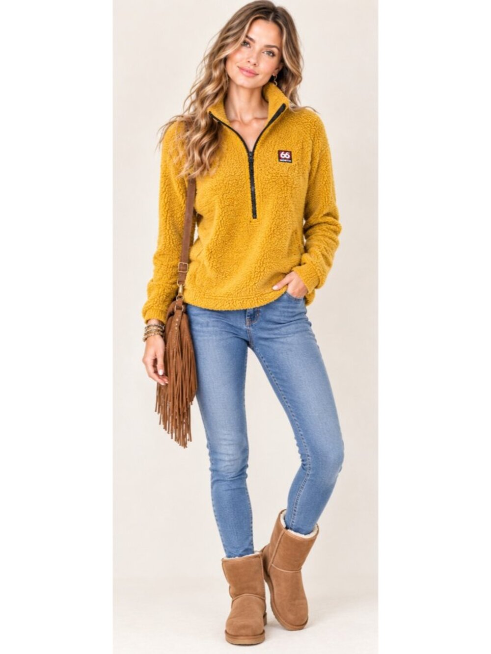 66° North Hrannar Polartec Alpha Yellow Fleece Half W Zip Neck Pullover